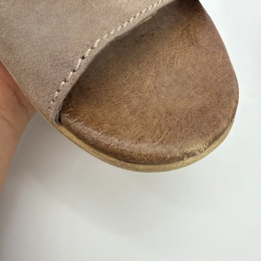 Miz Mooz Leather Slingback Wedge Sandals Open Toe Multi Strap Taupe EU 37
